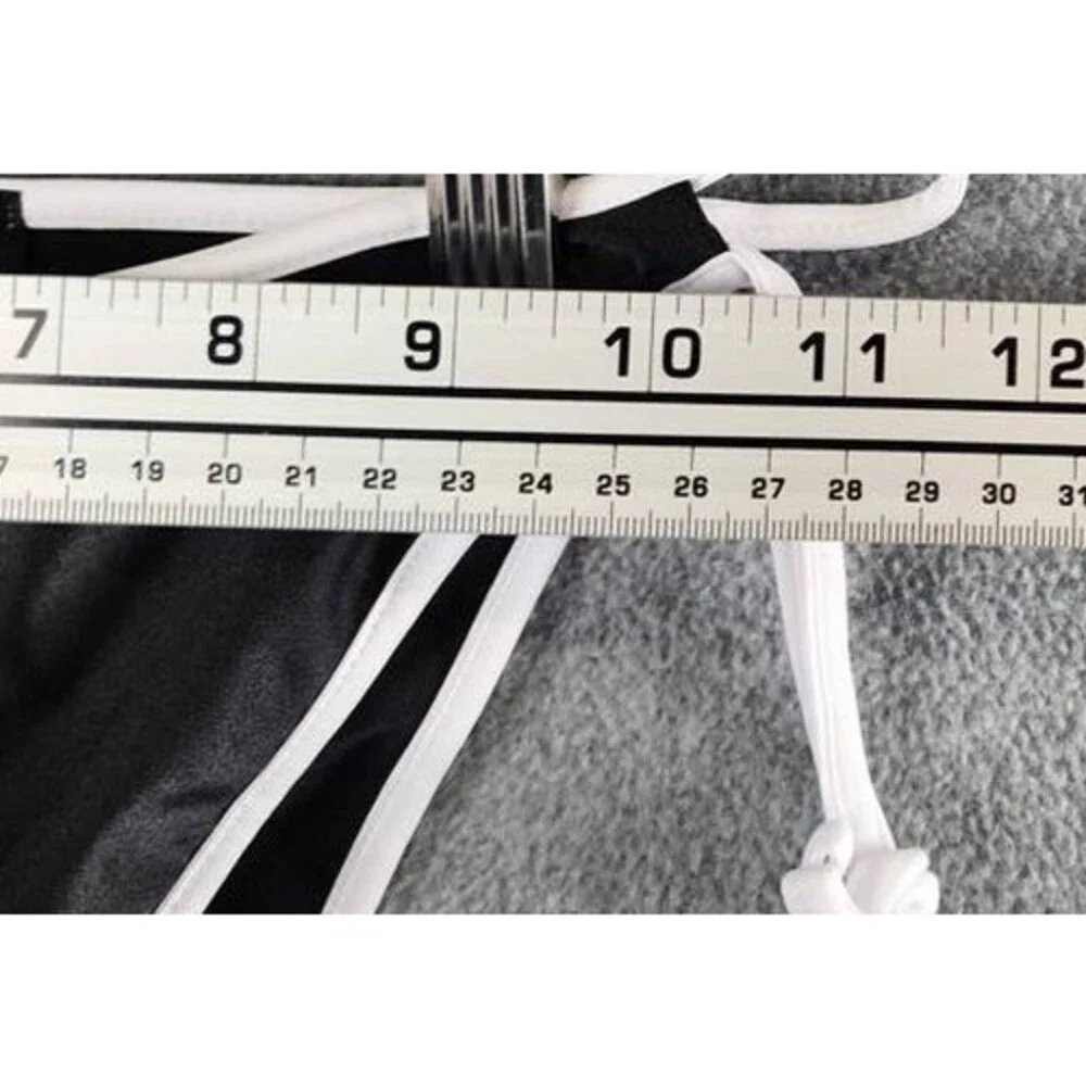 Aqua Double Tie String Tailored Fit Bikini Bottom Women's XS Black/White
